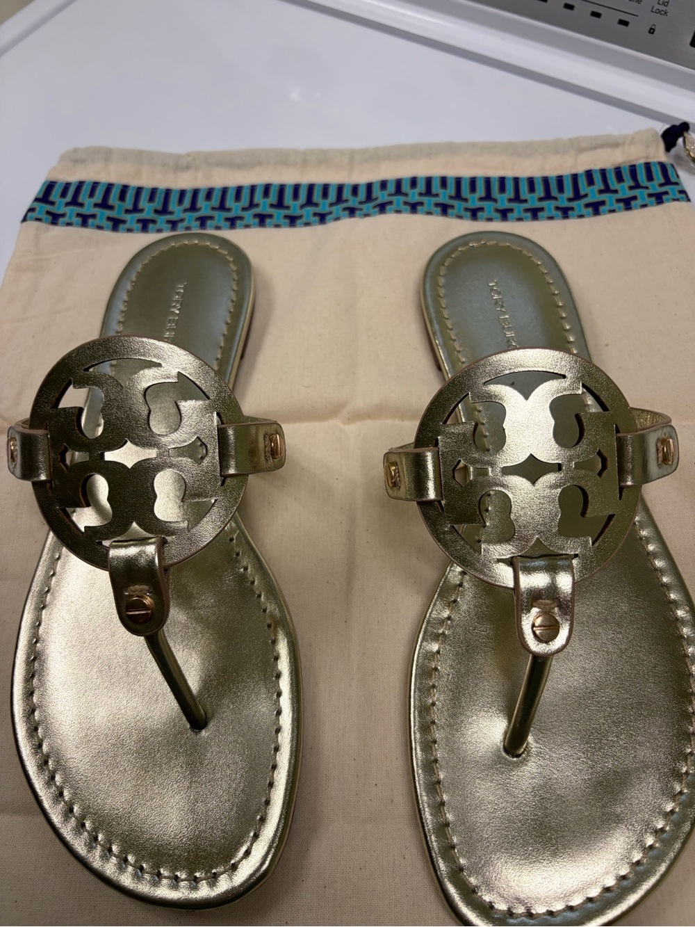 Tory Burch Metallic Gold Miller Thong Sandals
